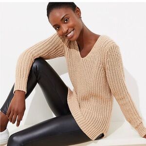 LOFT Women's V-Neck Sweater in gold